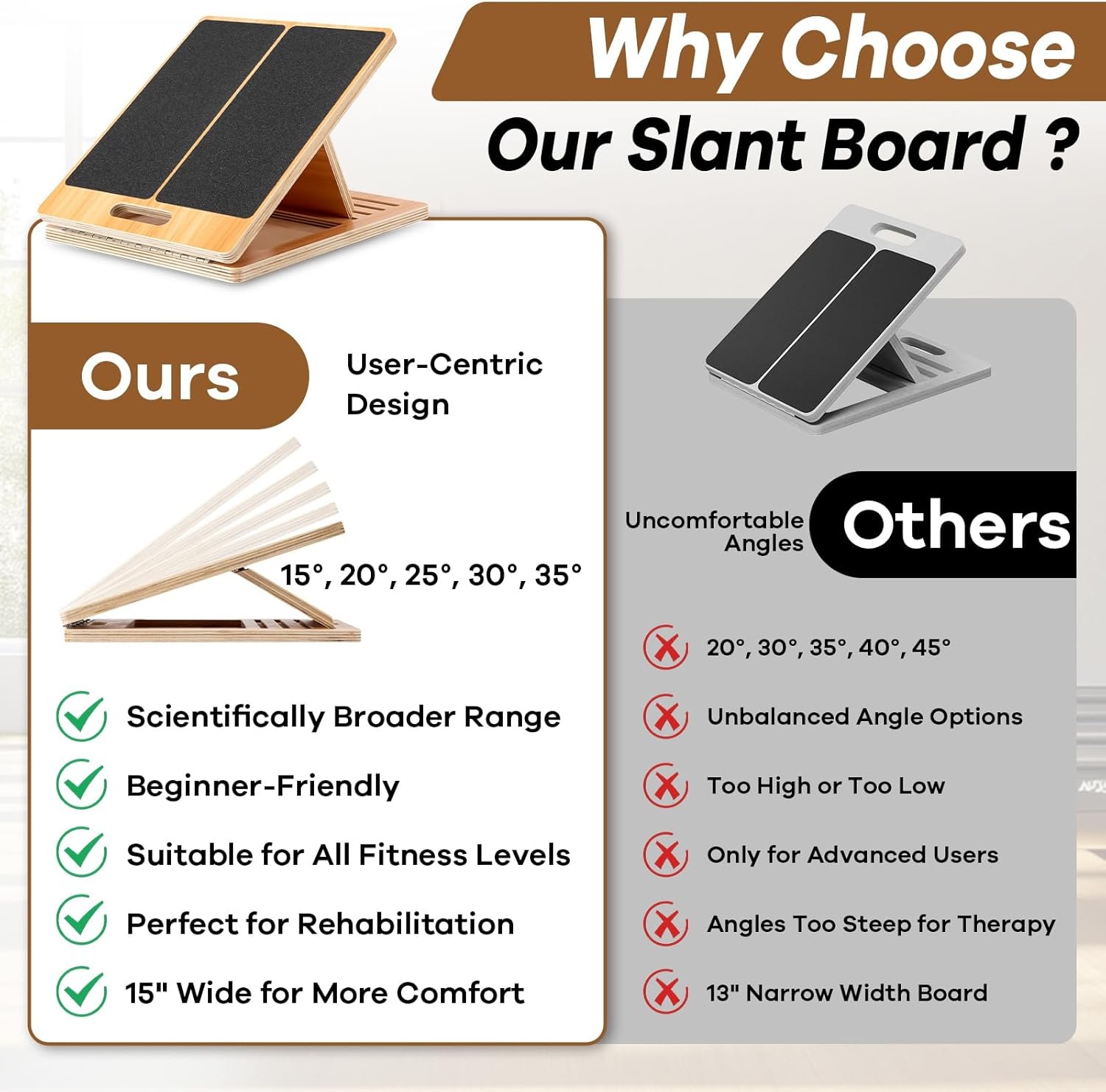 image:imageStrongTek Extra Wide Foam Balance Pad and Adjustable Wooden Slant Board Set Enhance Stability Flexibility and Rehabilitation