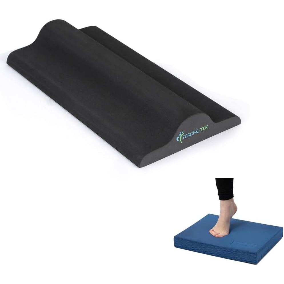 image:imageStrongTek Balance Pad and Plantar Fasciitis Stretcher Set HighDensity Foam Exercise Pad amp Foot Stretching Block for Balance Training Physical Therapy and Foot Pain Relief