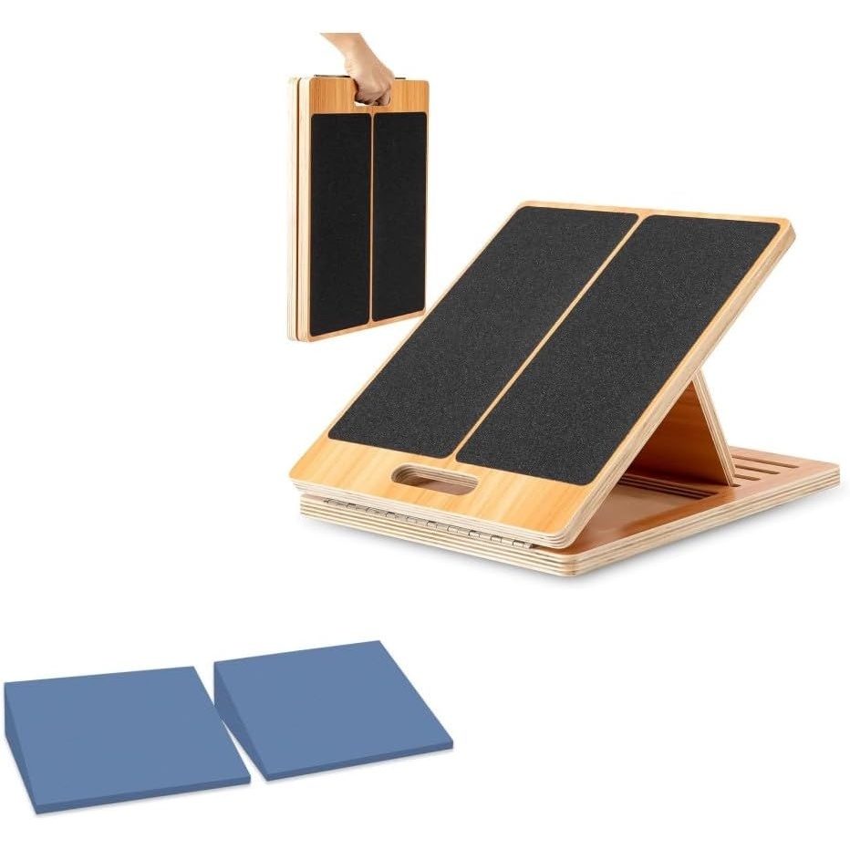 image:imageStrongTek Stretch amp Stability Set Wooden Slant Board XL Foam Wedge Blocks for Calf Stretch Ankle Mobility Squats Physical Therapy amp Yoga