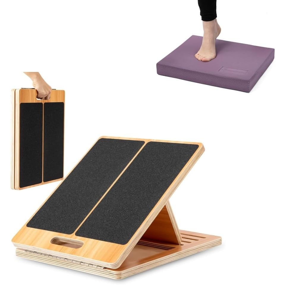 image:imagestrongtek purple balance pad amp wooden slant board stretch amp stability kit for rehab amp fitness
