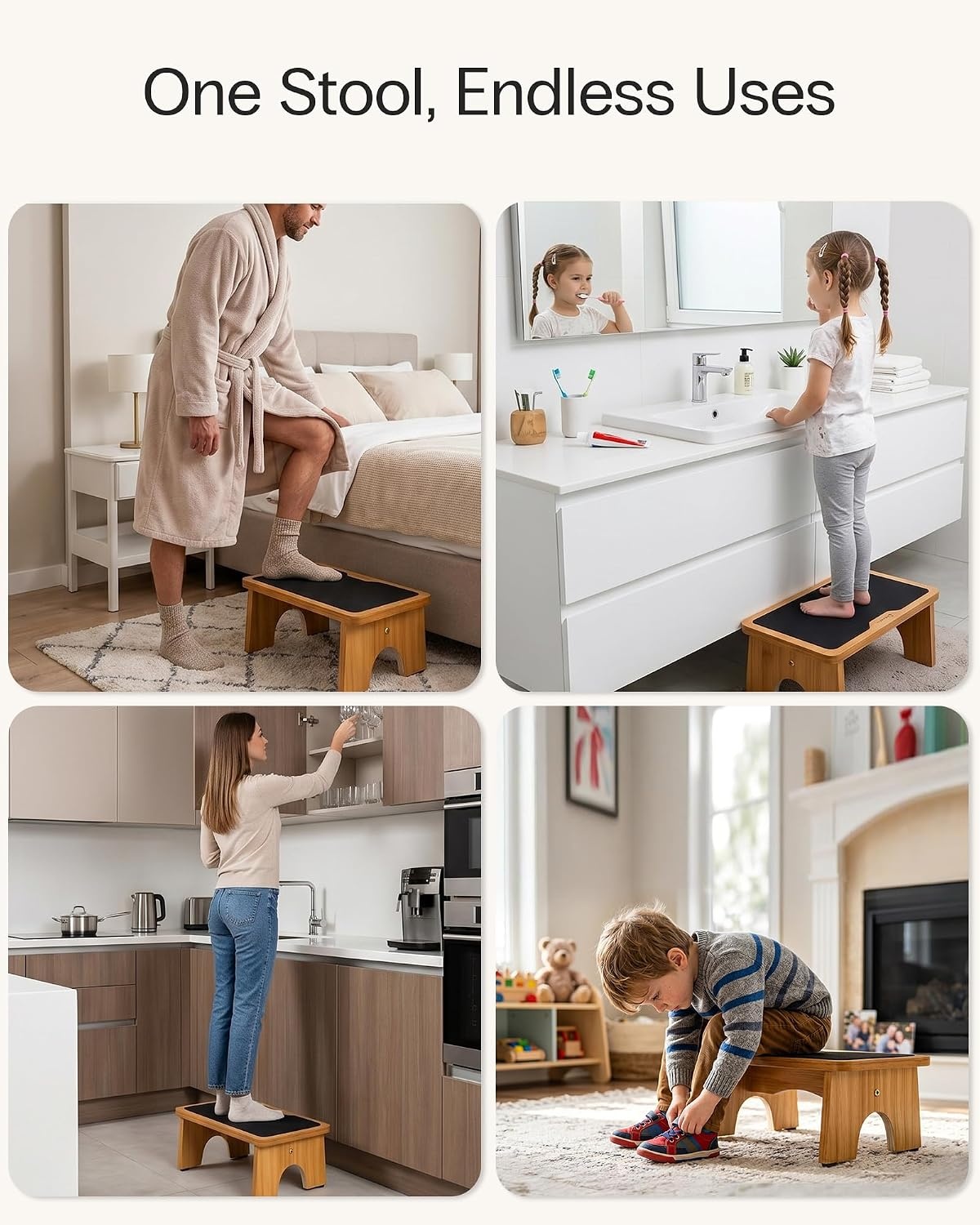 image:imageStrongTek Bedside Step Stool for Adults 75 Low Wooden Step Stool with ExtraWide NonSlip Surface HeavyDuty 300 lbs Capacity Small Foot Stool for Bedroom Bathroom Kitchen amp Elderly