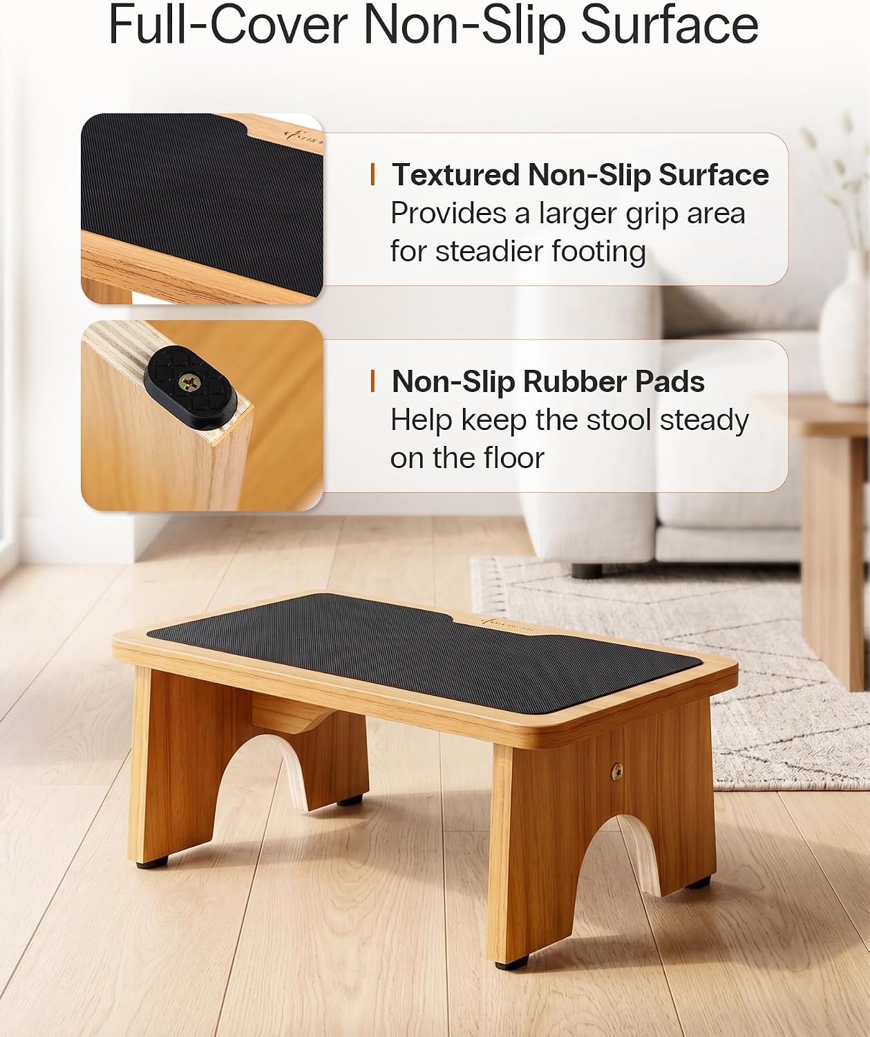 image:imageStrongTek Bedside Step Stool for Adults 75 Low Wooden Step Stool with ExtraWide NonSlip Surface HeavyDuty 300 lbs Capacity Small Foot Stool for Bedroom Bathroom Kitchen amp Elderly